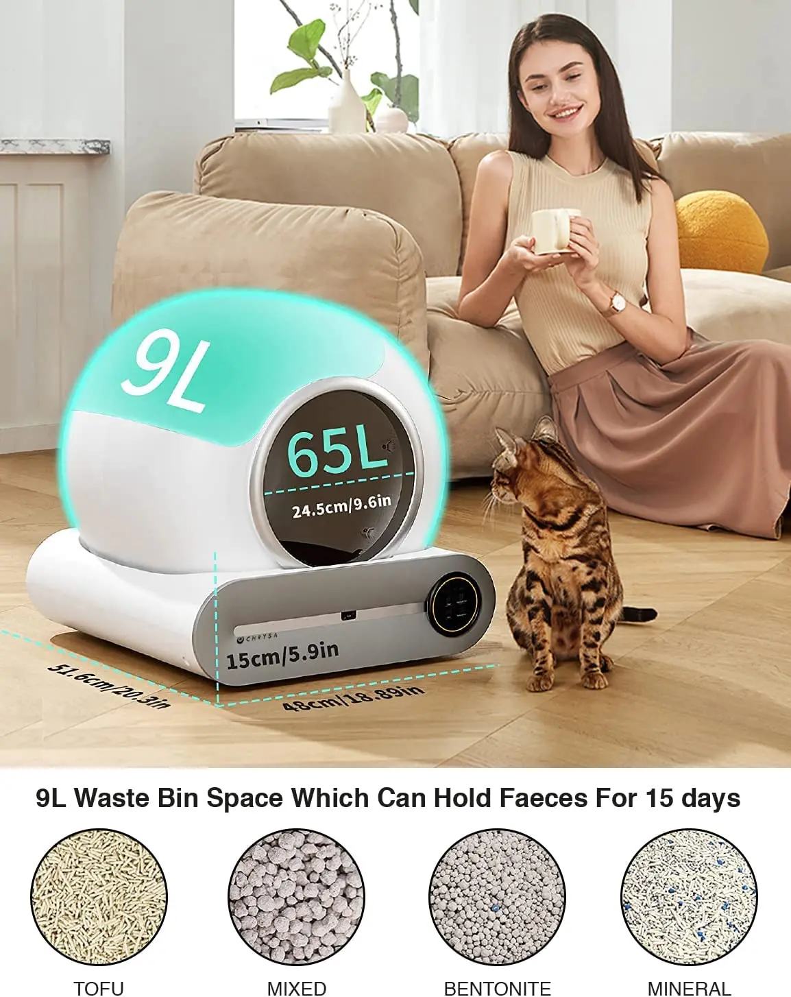 Automatic Self Cleaning App Remote Control To Use enclosed cat toilet ABS Material Cat Like Automatic Cat Litter Box