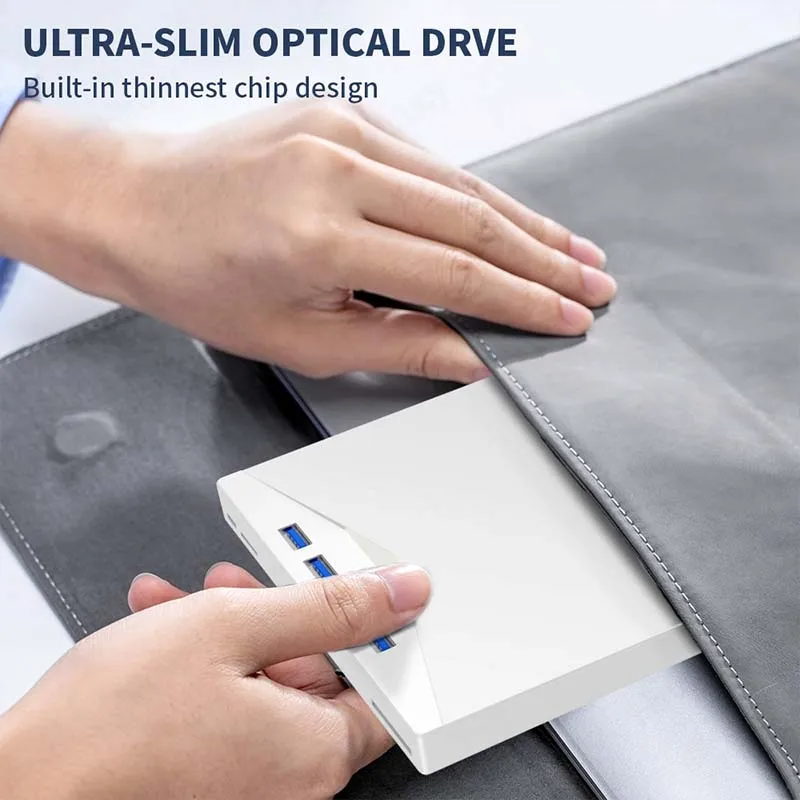 Unidad de CD DVD externa con 4 puertos USB y 2 ranuras para tarjetas TF/SD, USB 3.0 Unidad de disco de CD/DVD portátil Lector de grabadora Escritor