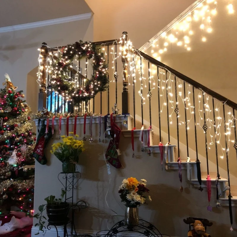 في الهواء الطلق جالاند عمود الستائر الجنية مصباح الإضاءة شلال مقاوم للماء 8 طرق الإضاءة أضواء السنة الجديدة عيد الميلاد الديكور #4