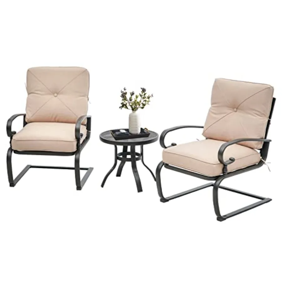 

Oakcloud Outdoor Bistro Set 3-Piece Spring Metal Lounge Cushioned Chairs and Bistro Table Set Wrought Iron Cafe Furniture Seat