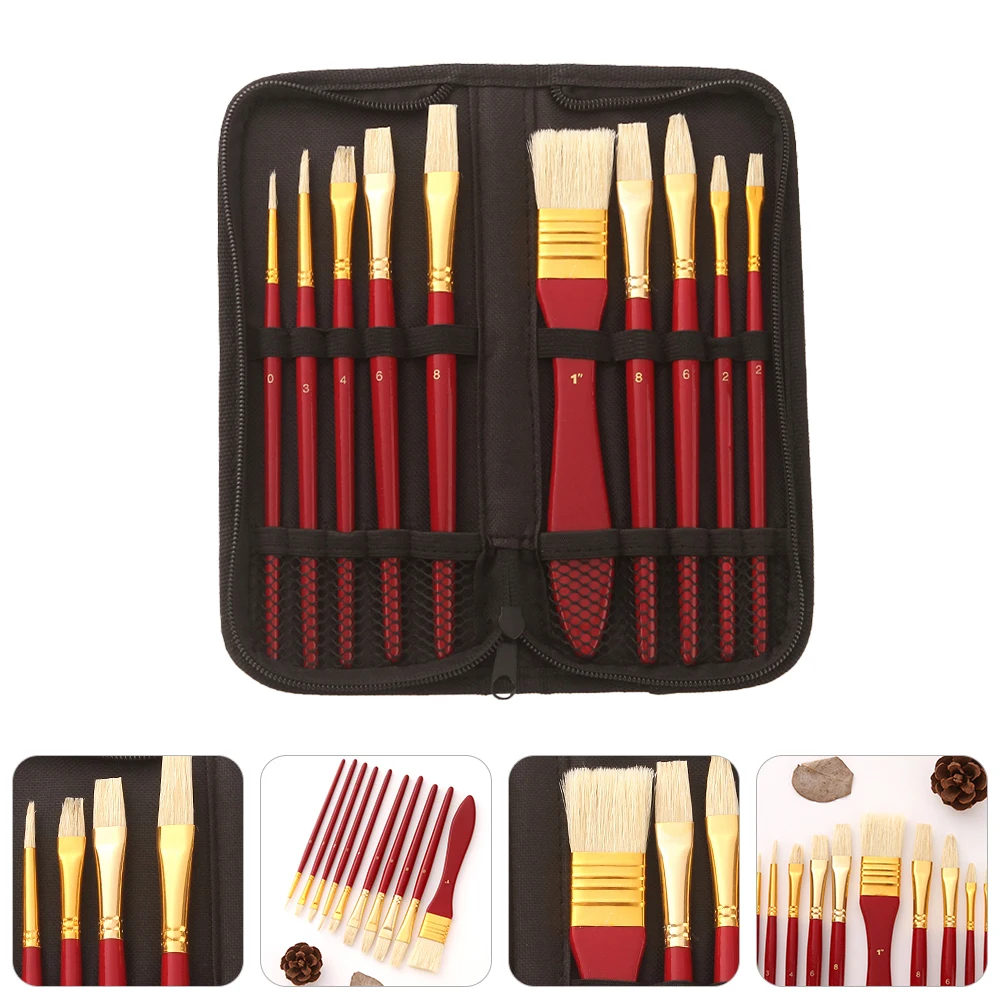 

1 set 1 Set Durable Natural Bristle Wooden Handle Oil Watercolor Painting Brushes Stencil Crafts Home Decor Long Handle Supplies