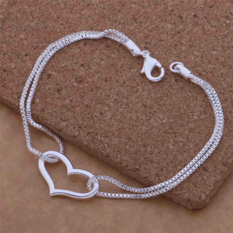 Bracelet en argent sterling 925 en forme de cœur pour femmes et hommes, bijoux de mariage et de fiançailles, accessoires de charme, mode de fête, haute qualité