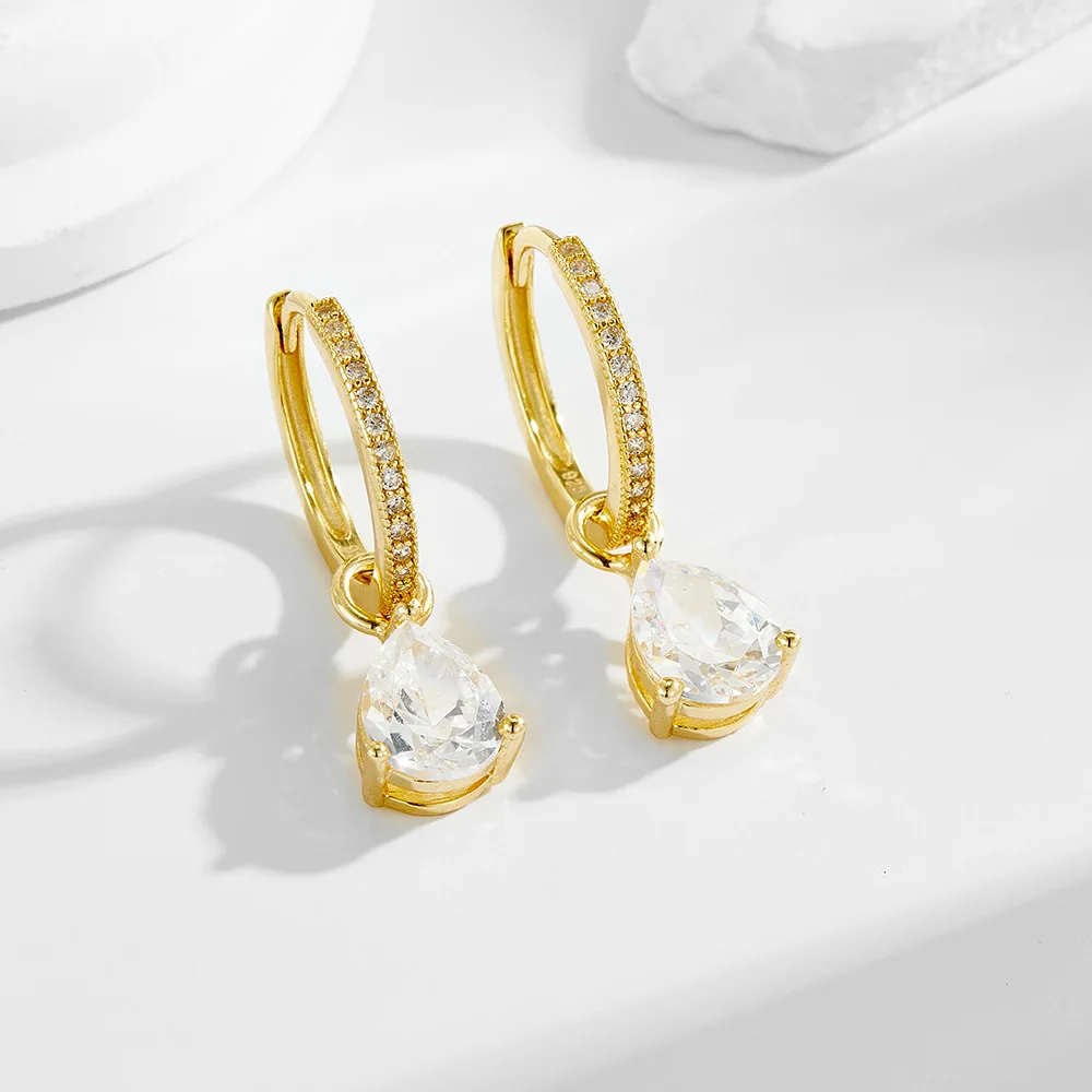 

Withered S925 Pure Silver Water Droplet Zircon Earrings With Earrings And Buckles Women's Earrings Ear Cuffs