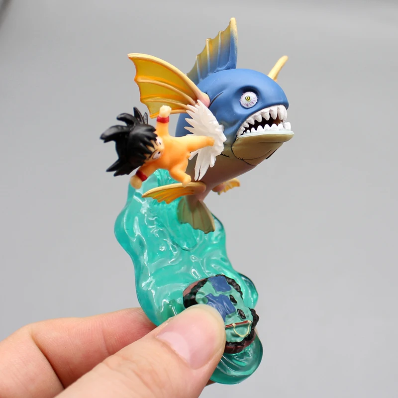 Figura de animación de Dragon Ball Son Goku Kakarotto Kick Fish, modelo de Anime, regalo Ornamental, Kit de garaje, adornos de decoración, 6cm