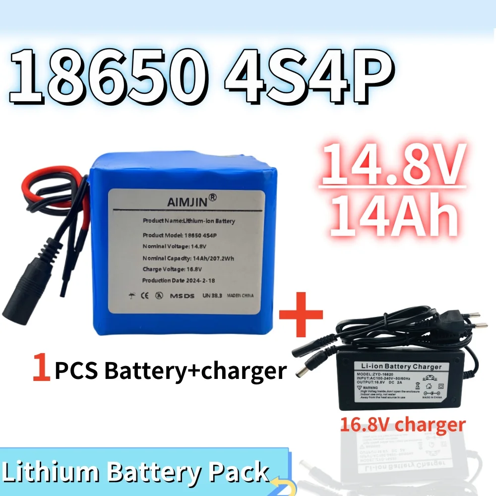 

14.8V 14Ah 18650 4S4P Lithium Battery Pack 118W For LED Night Fishing Lamp Heater Miner Lamp Amplifier Cell+16.8V 2A Charger