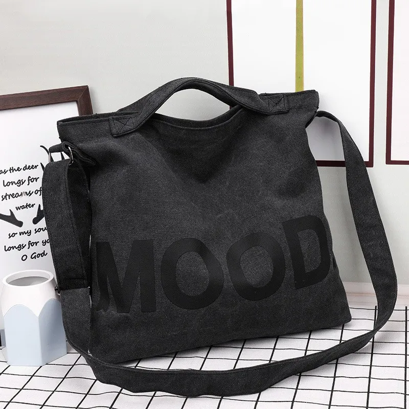 Literarisch minimalistische Canvas-Umhängetasche mit großem Fassungsvermögen, Schultertasche für den alltäglichen Gebrauch – Detail 3