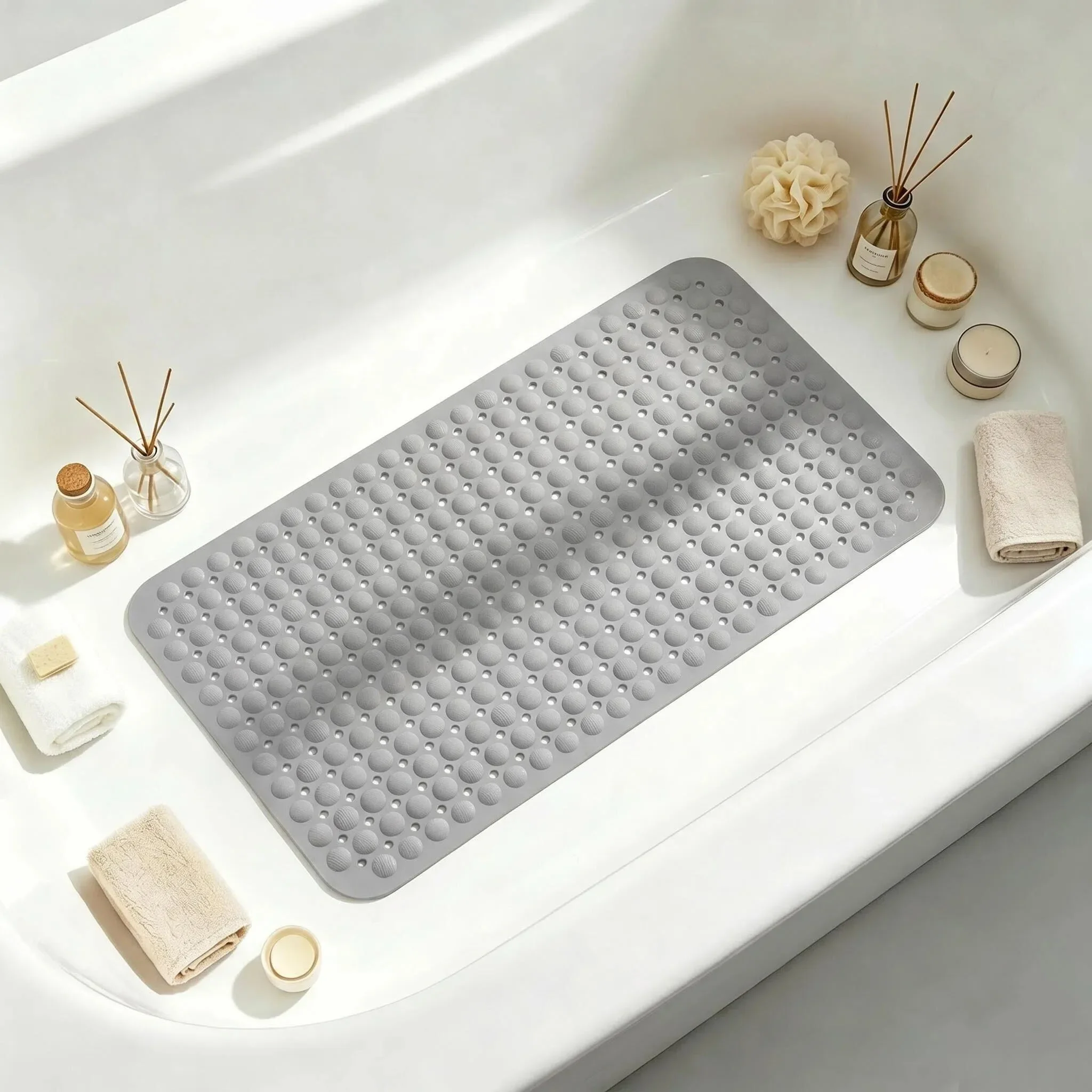 Soft Machine Washable 37x68cm Non-Slip Bath Mat with Suction Cups Drain Holes for Shower Floor Safety And Foot Scrubbing