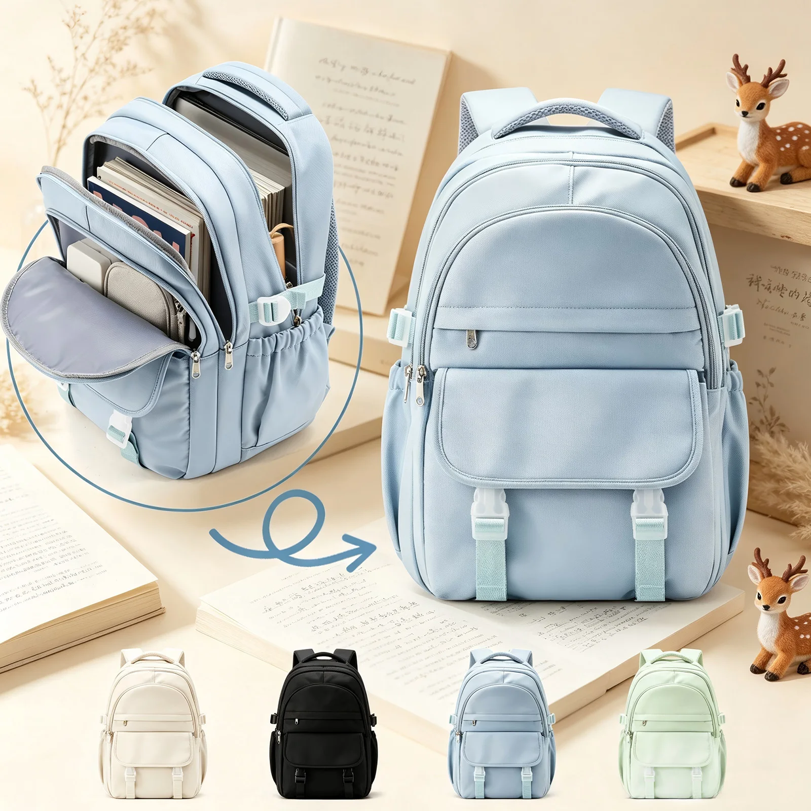 College Style School Bag for Teenage Girls Backpack Women Laptop Bag Casual Aesthetic Star Casual School Backpack High Capacity