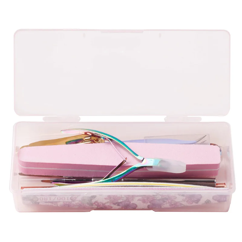 Nail Art Empty Storage Box Rectangle Plastic Transparent Buffer Grinding Files Nail Rhinestone Brush Pen Container Case