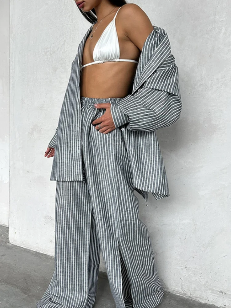 امرأة عادية مخطط صالة مجموعة طويلة الأكمام واحدة الصدر مستقيم الساق السراويل فضفاضة الزي التنقل مكتب ارتداء 2026 الربيع #2