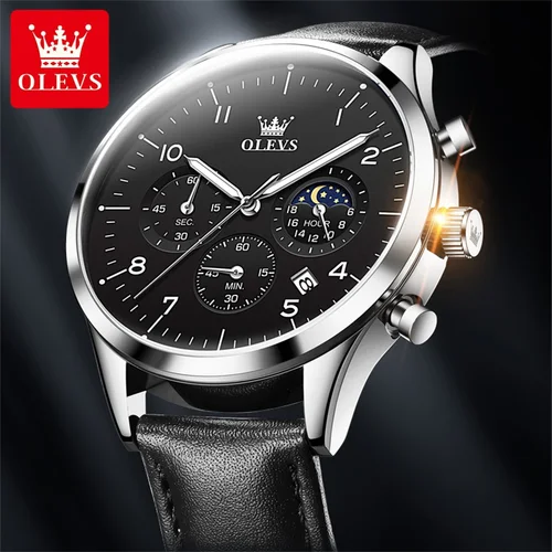 Imagen 2 del producto OLEVS 2882 Reloj para hombre Original de la mejor marca cronógrafo Reloj de pulsera de cuarzo Reloj luminoso resistente al agua relojes de fase lunar para hombres