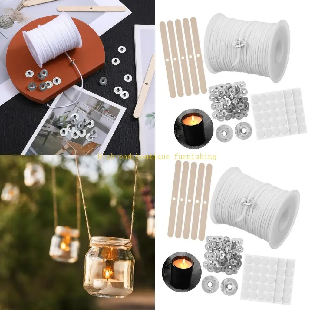 

L9NB Принадлежности для свечей, хлопковые фитили, плетеные, с металлическими подставками, наклейки на деревянные подставки