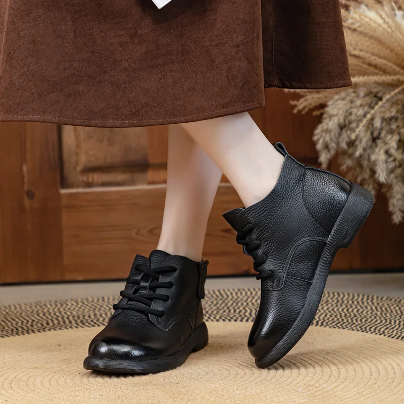 جديد جلد البقر الحقيقي الأحذية الجلدية النساء الفاخرة مقاوم للماء أكسفورد أحذية السيدات الدانتيل متابعة حذاء بوت بطول الكاحل أحذية كعب منخفض امرأة الجوارب القصيرة