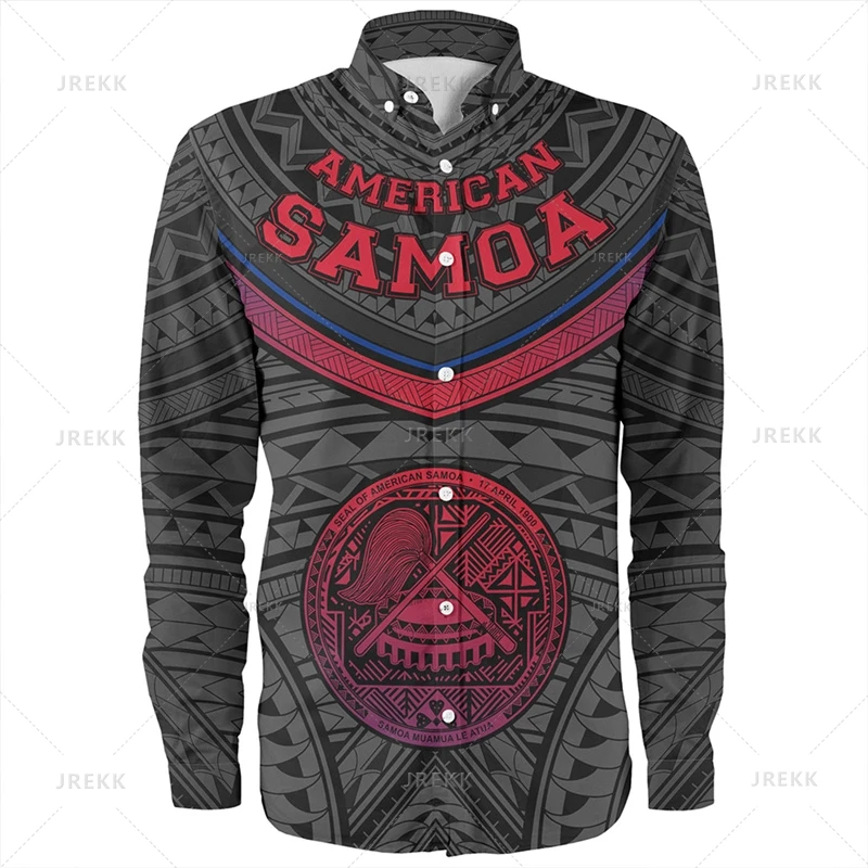 Small Size Harajuku 3D Printing Samoa IndependenceDay Flag Long Sleeve Shirts For Men Samoa Ethnic Patterns Graphic Lapel Blouse