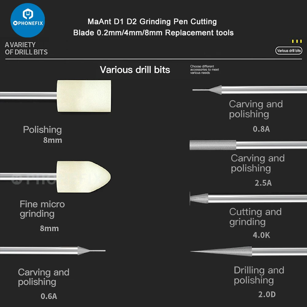 MaAnt 전기 그라인딩 펜, 커팅 시트 블레이드, 0.2 - 8mm 미니 드릴, D1 D2 지능형 USB 충전 조각 연마 펜