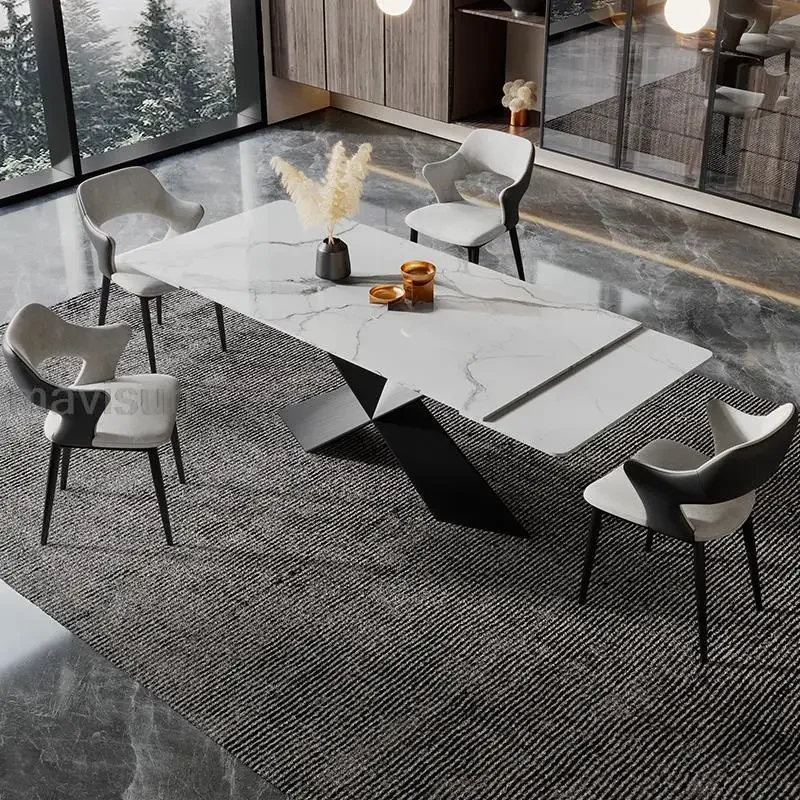 

Extension Rectangular Retractable Dining Table Modern Household Designer Slate Restaurant Table Space-Saving