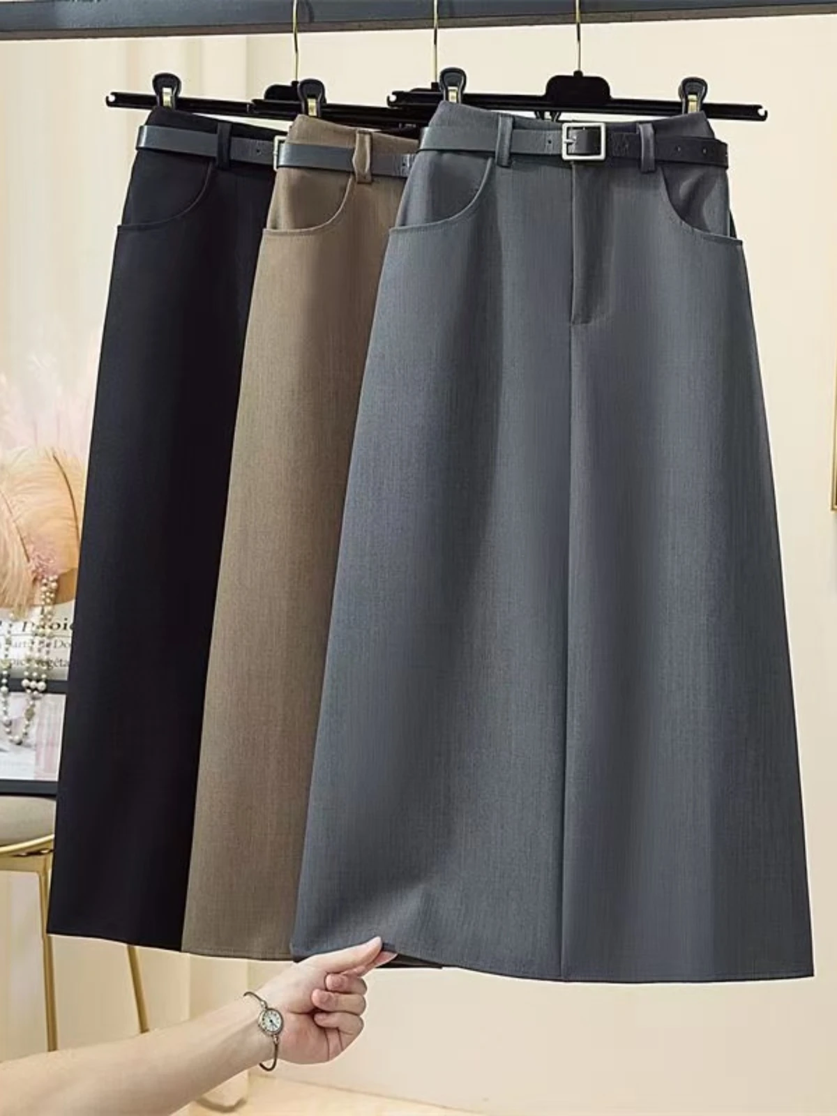 

plus Size Women's Suit Sle f Skirt 300 Pou Drapey A-Line Long Skirt Spring Autumn plus Size Slimming Hip Covering