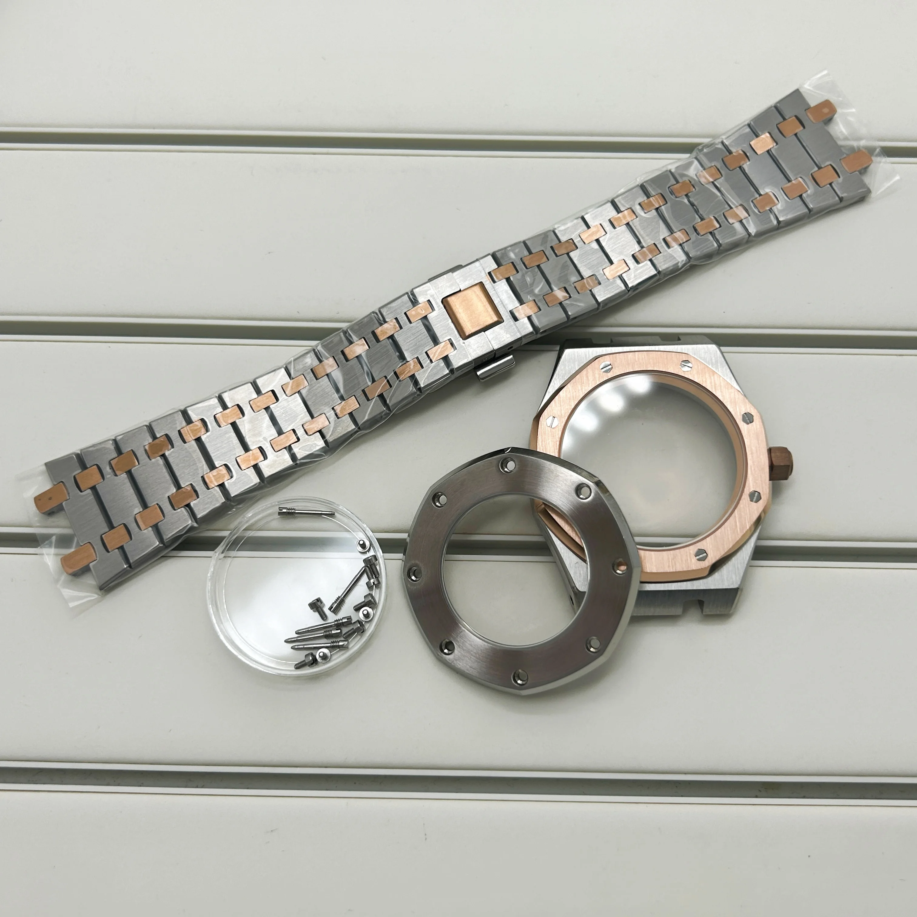 

Gold 41MM Case Steel Band Sapphire Glass Electroplated Screws Fits Royal Oak PRX 31.8mm Watch Dial for NH35 NH36 Movement Hands