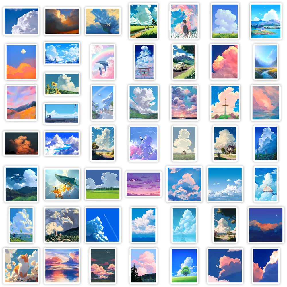 ملصقات توضيحية جميلة لسحب غروب الشمس فنون DIY ألعاب أطفال هدية ملصق مزخرف لزجاجات الكمبيوتر المحمول القصاصات المقاومة للماء #6