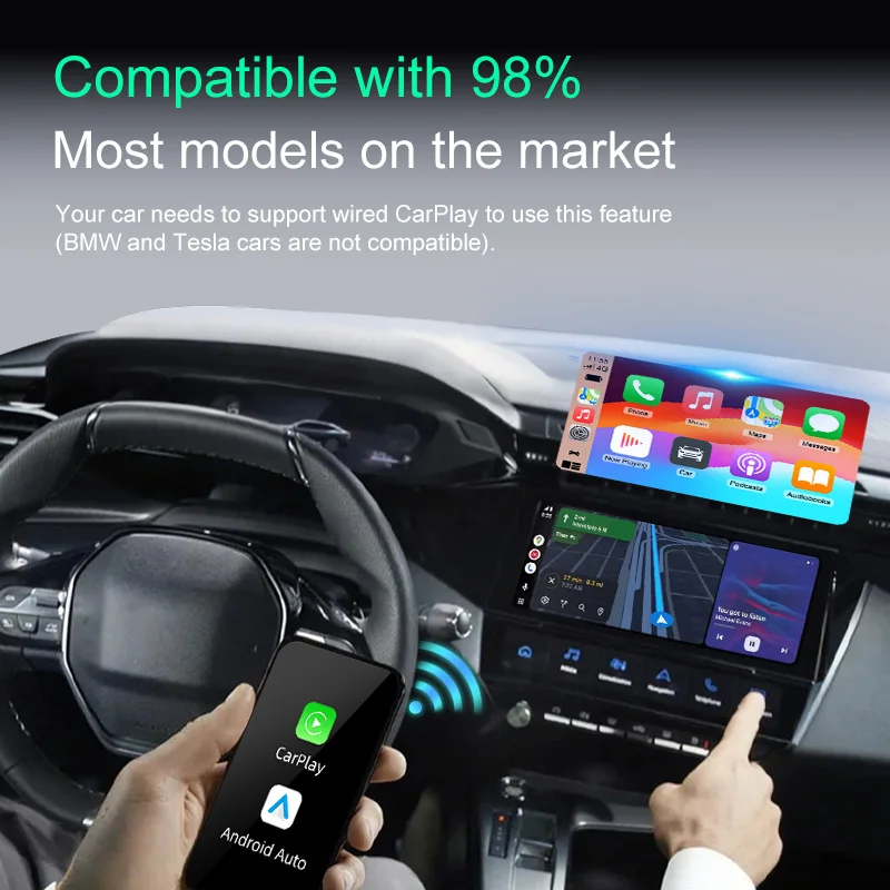 Adattatore wireless 2 in 1 CarPlay wireless + ricarica wireless per iOS CarPlay / Android Auto Supporta Wi-Fi 4+Bluetooth 4.2