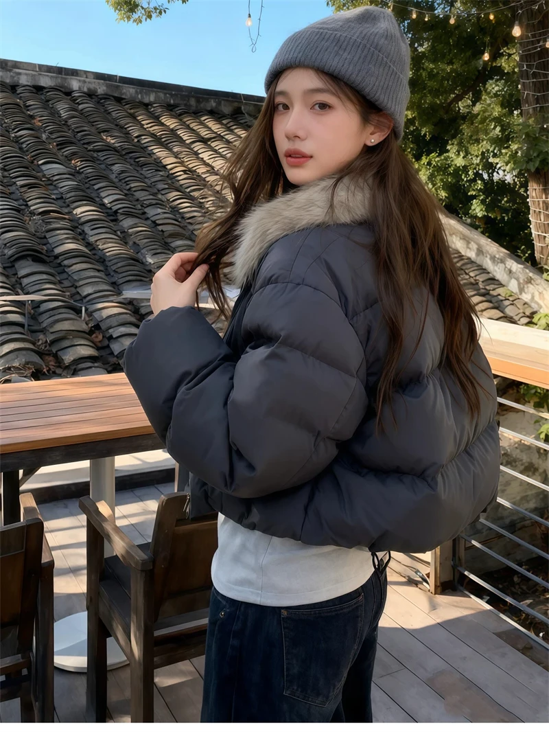 ZAROY Women's Winter Jacket Luxury Fox Fur Collar Puffy Thicken Warm Cotton Short Coat High Street Fashion Outwear Parkas куртка