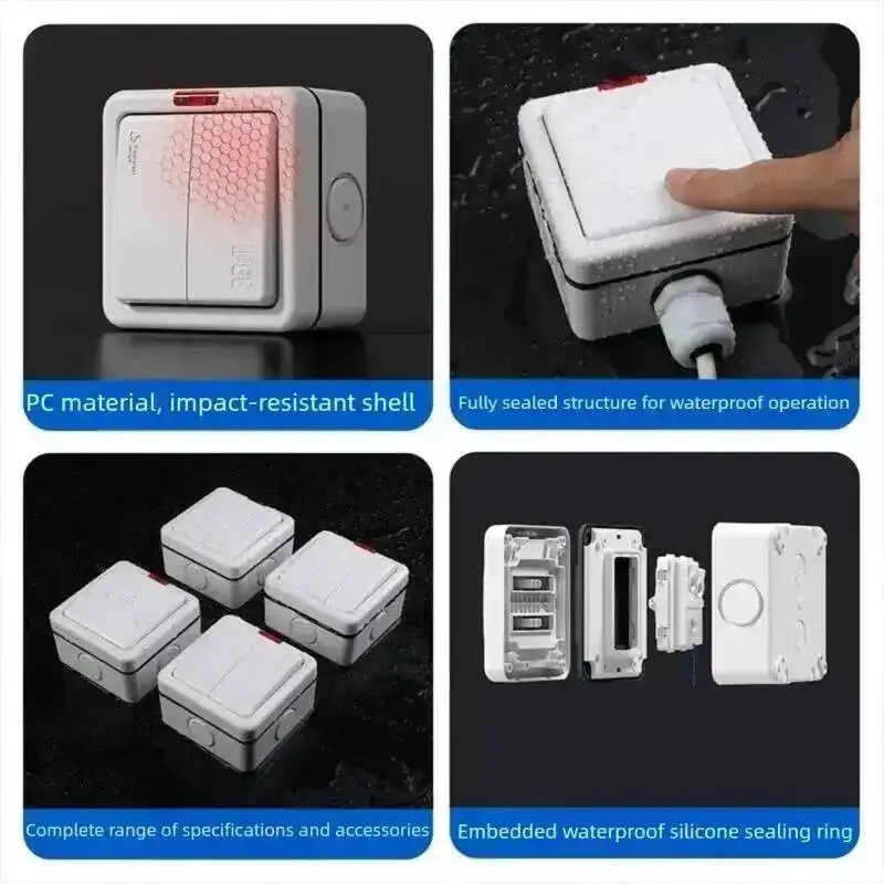 

IP66 16A Waterproof Switch Electrical Doorbell 110-250V Spray Paint Plastic Kitchen Bathroom Outdoor Universal Power Adapter