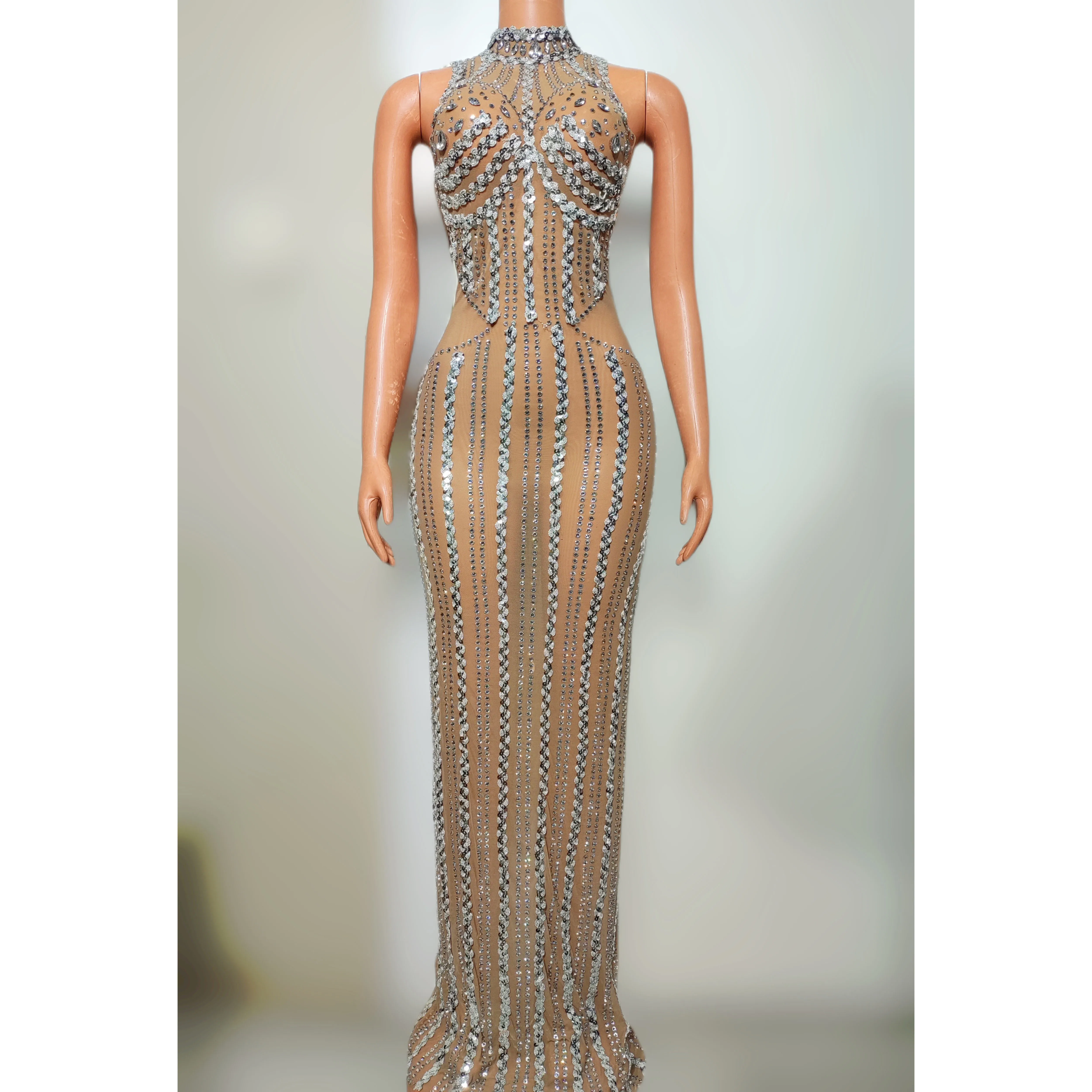 Women Sparkling Rhinestone Sequin Dress Elegant Evening Party Prom Gown Celebrate Birthday Dresses Photo Shoot Stage Costume