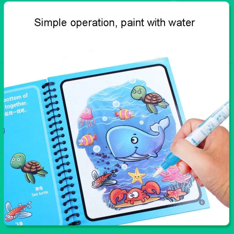 Imagem -04 - Livro de Colorir de Água Mágica Montessori Reutilizável dos Desenhos Animados Espaço Viagem Dinossauro Carro Faça Você Mesmo Arte Desenho da Criança Crianças Pintura Livro 1pc