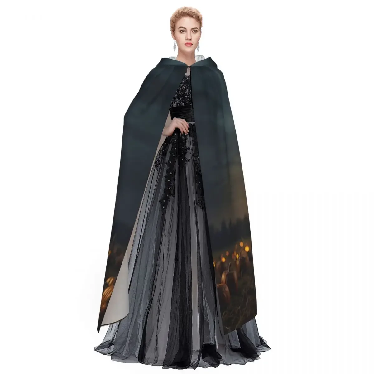 هالوين اليقطين الفزاعة طويلة مقنعين عباءة الساحرة القرون الوسطى زي تأثيري كيب HalloweenParty الكبار للجنسين