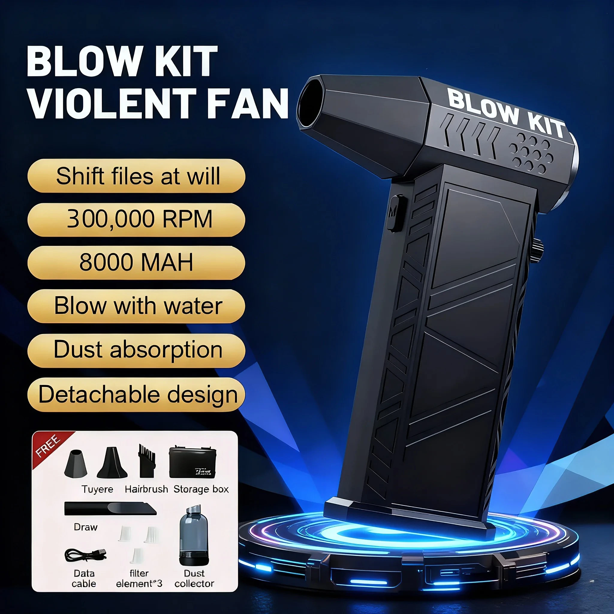 مروحة توربو مطورة، مجفف شعر X9 جديد، 300,000 دورة في الدقيقة، محرك محمول بدون فرش، مكنسة كهربائية محمولة.