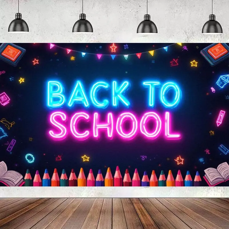 VIKAMA Neon Back to School Tapestry Cartoon Pattern Wear resistant Hanging Cloth School Party Decoration