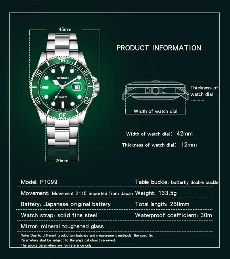 SANDA 1099 Edelstahl Armband Leuchtende Wasserdichte Uhr Luxus Herren Uhren Reloj Hombre Mode Einfache Männer Quarzuhr