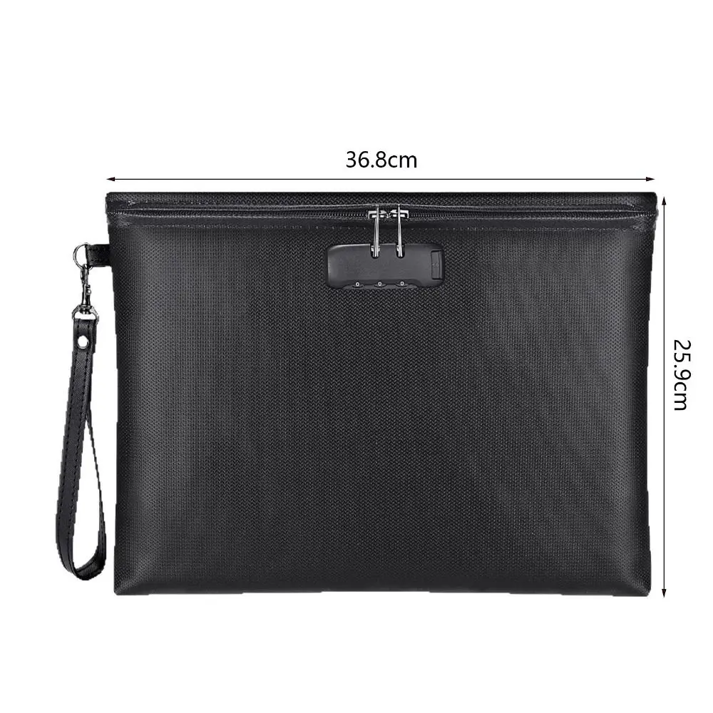 Saco de documentos à prova de fogo com bloqueio de código resistente ao calor à prova d'água com zíper de bloqueio bolsa de dinheiro com alça suspensa portátil