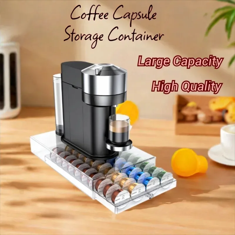 40Pcs Coffee Capsule Pod Holder Nespresso Vertuoline Dolce Capsules Storage Rack Verismo Vertuo Organizer Transparent Drawer