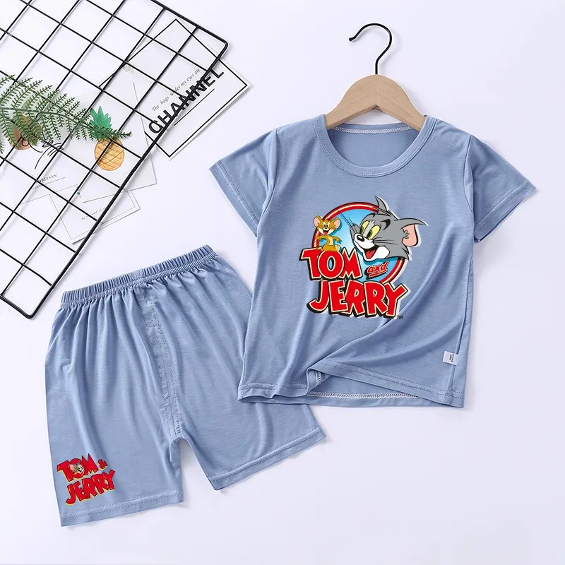 Tom and Jerry 2PCS Pajamas T-shirts and Shorts Set Cute Cartoon Anime Pattern Loungewear Summer Clothes Birthday Party Gifts New