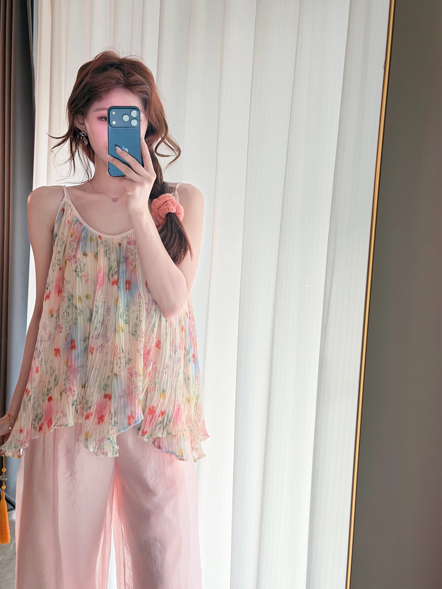 

Pink Encounter Floral Print Maxi Dr Women's Gentle Sle Loose Fit Long Sve Top Simulated Fabric Spring Summer Collection