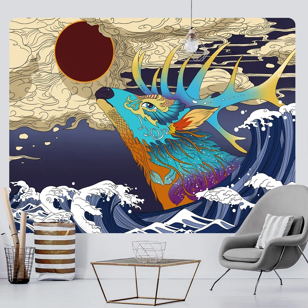 Japanese style ocean wave home decor art tapestry bohemian decor yoga mat hippie yoga mat sofa blanket bed sheet