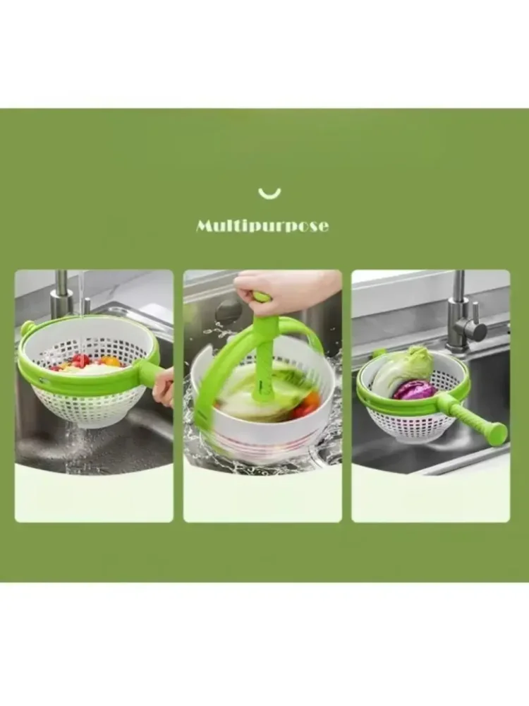 1 Pcs Rotating Drainage Basket, Hand Pressed Vegetable and Fruit Salad Rotating Cleaning and Dehydration Device for Storage
