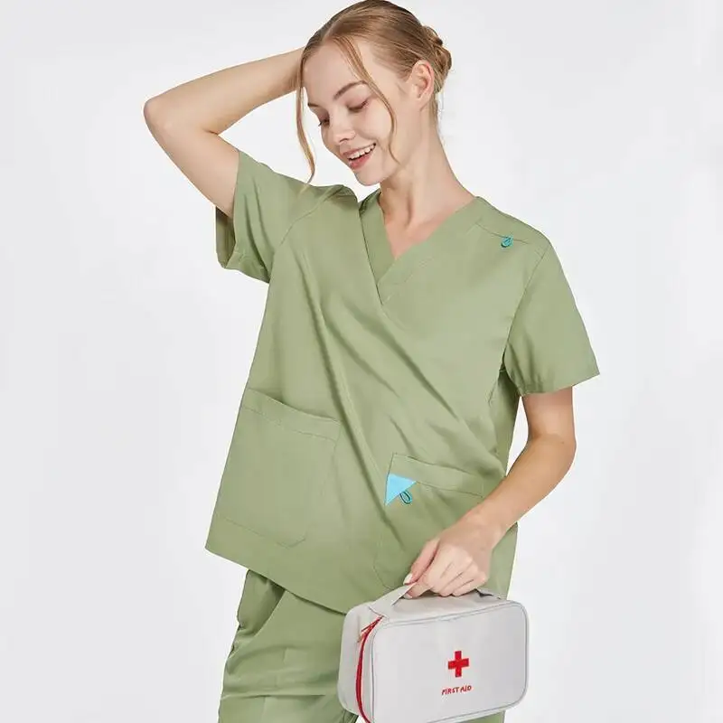 Effen Kleur Scrubs Vrouwen Medische Uniformen Sneldrogende Dierenkliniek Verpleging Sets V-hals Arts Werkkleding Uitverkoop S