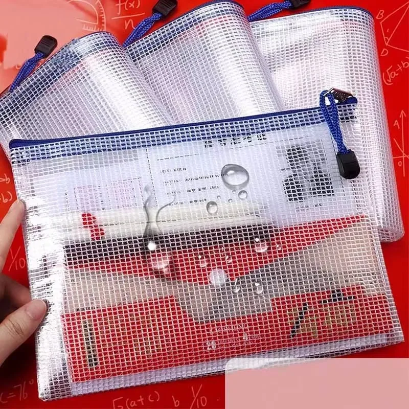 A4/A5/A6 Mesh Zipper Pouch Transparent Document Bag Convenient Student Test Stationery Organizer School Supplies Pencil Case