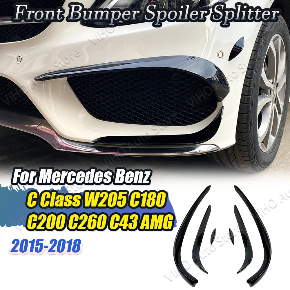 Image of Auto Nebelscheinwerfer Grill Aufkleber für Mercedes Benz C Klasse W205 C180 C200 C260 C300 C43 AMG 2015-2018 Stoßstange Seite Canard Abdeckung