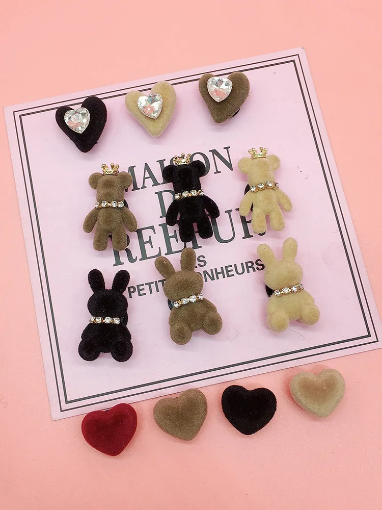 

Original Rhinestone Bear Rabbit Shoe Charms Decorations Diy Heart Clog Ornaments Funny Buckle Accessories For Women Sandals