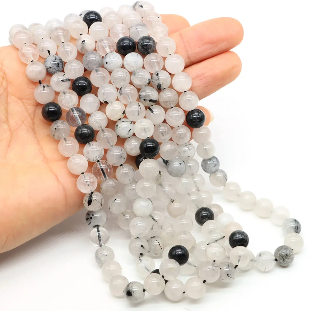Perles rondes en quartz rutilé noir, pierre naturelle, pour la création de bijoux, colliers, bracelets, accessoires DIY