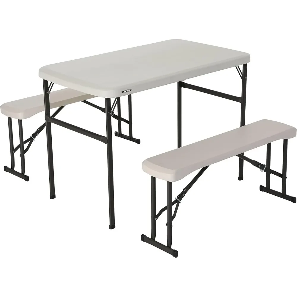 

LIFETIME 80373 Portable Folding Camping RV Picnic Table and Bench Set, Almond