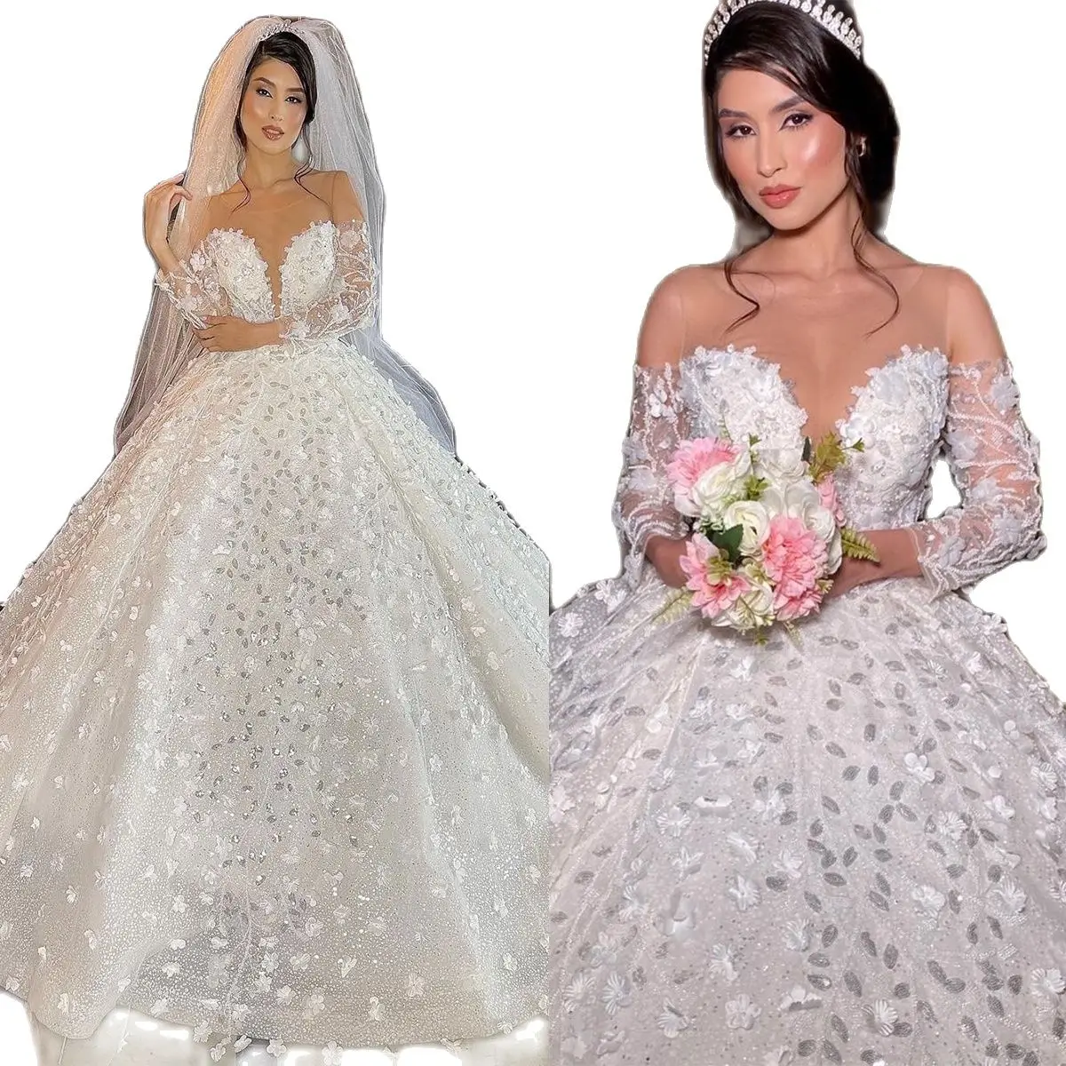 

Crystal Bling Wedding Dresses Luxury Sweetheart Sweep Train Bridal Gowns Dubai Arabic Ball Robes De Mariée