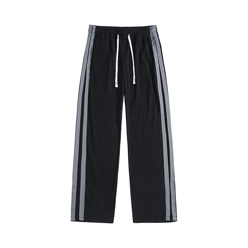 

1 Piece of Men's Color-Blocked Striped Corduroy Casual Pants, Black and Gray Design + Drawstring Style, Corduroy Fabric Brings a Vintage Feel, Color-Blocked Stripes Are Full of Design Flair, Suitable for Spring and Autumn Daily Wear/Commuting and Trendy O