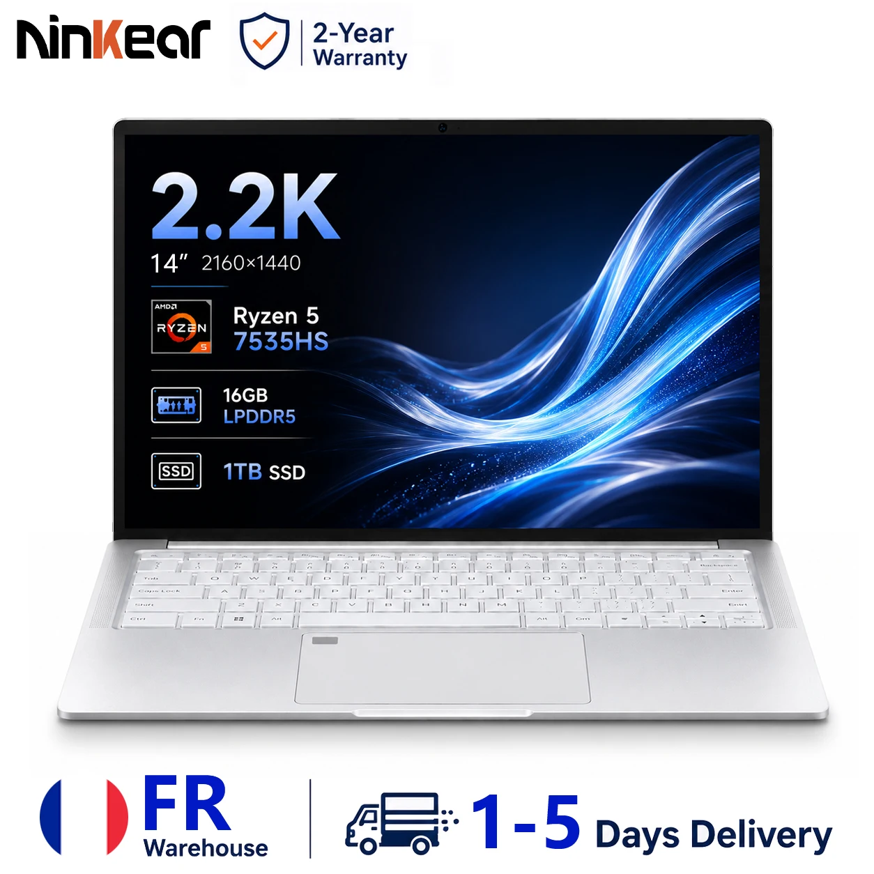 Ninkear S14 Laptop 14" 2.2K IPS AMD Ryzen 5 7535HS 16GB LPDDR5X 1TB SSD Ultra Leggero 1KG Ricarica Rapida PD 65W WiFi 6 Bluetooth 5.3 Sblocco Impronta Tastiera Retroilluminata Windows 11