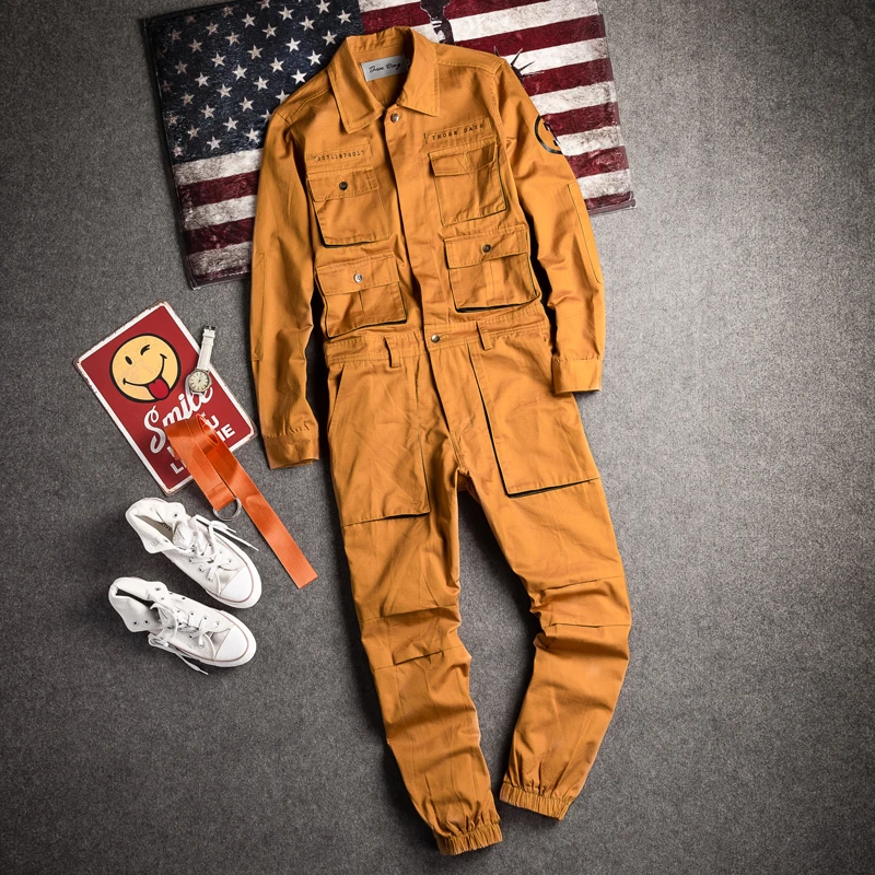 Hip Hop Workwear Pants Jumpsuit Retro Japanese Sle Men's Cuffed Long Pants Personalized Trendy Youth Loose Fit Printed
