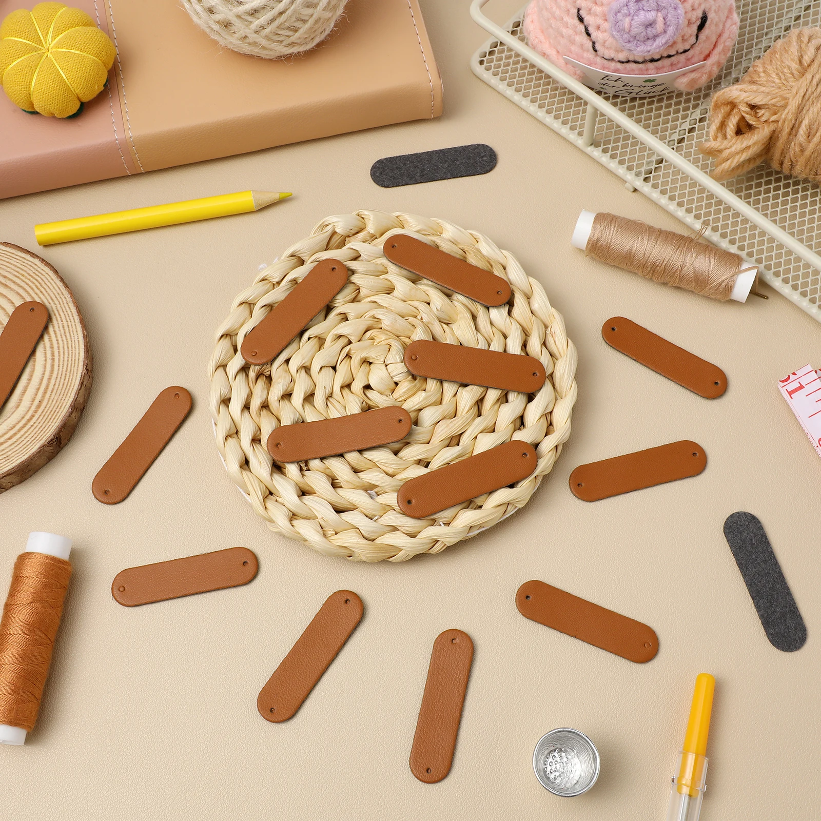 

100Pcs DIY Labels Blank PU Handmade Clothing Tags Sewing Patchwork Accessories for Apparel Crafts Tag