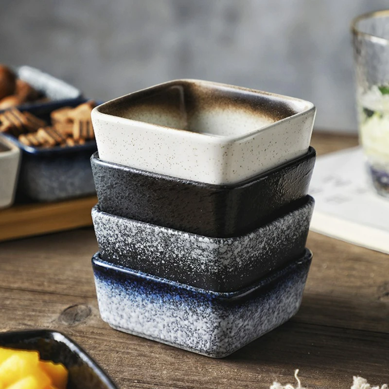 

Vintage Japanese Ceramic Seasoning Dish Household Restaurant Square Snack Plate Creative Dip Dish Soy Sauce Vinegar Dishes New